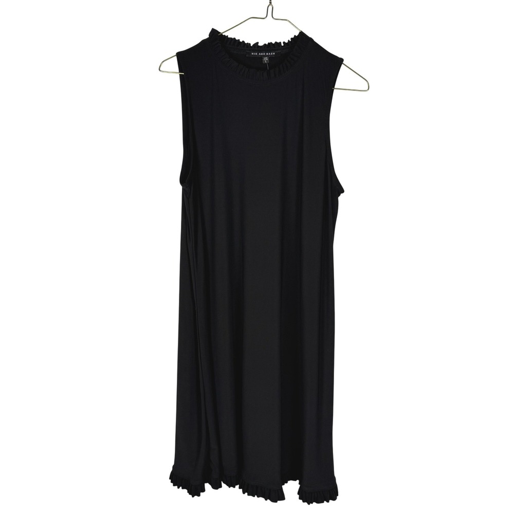 Nik and Nash Ruffle Neck Shift Womens Sleeveless Mini Dress Black Chic